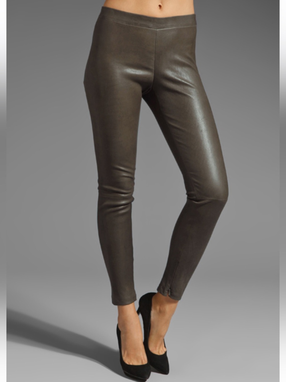 Vince Brown Real Leather Leggings with Ankle Zipper size XS